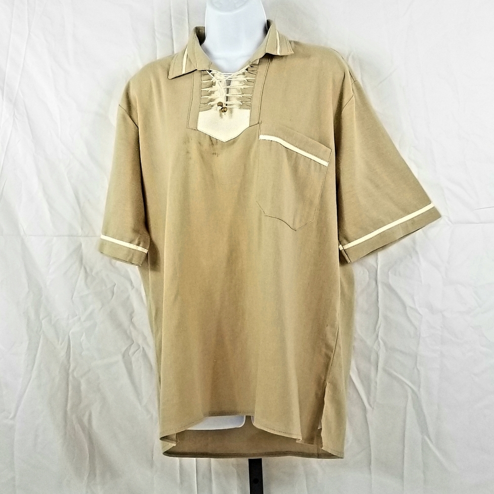 Cotton Gauze Drawstring Loop Collared Ss Shirt - image 1